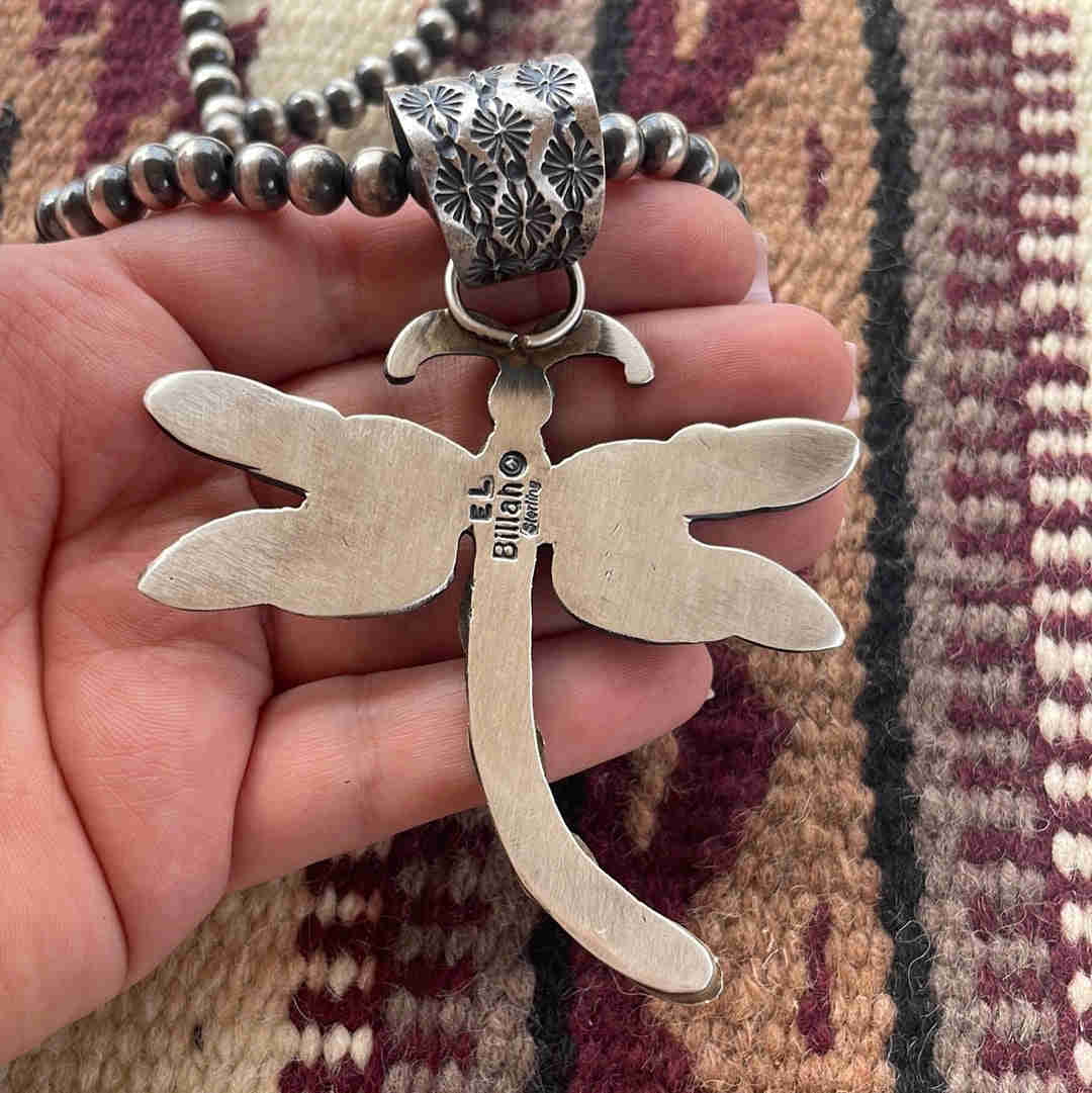 Navajo Pink Conch & Sterling Silver Dragonfly Pendant