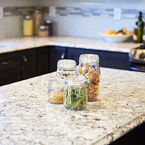 Set of 3 Glass Canister Chalkboard and Chalk Jars With Trigger Airtight Tight Lids