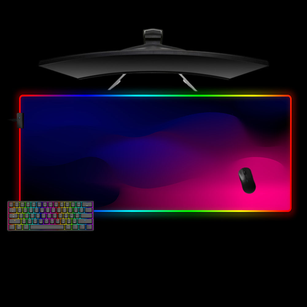 Blue to Magenta Gradient Waves RGB Gaming Mouse Pad with LED Strip