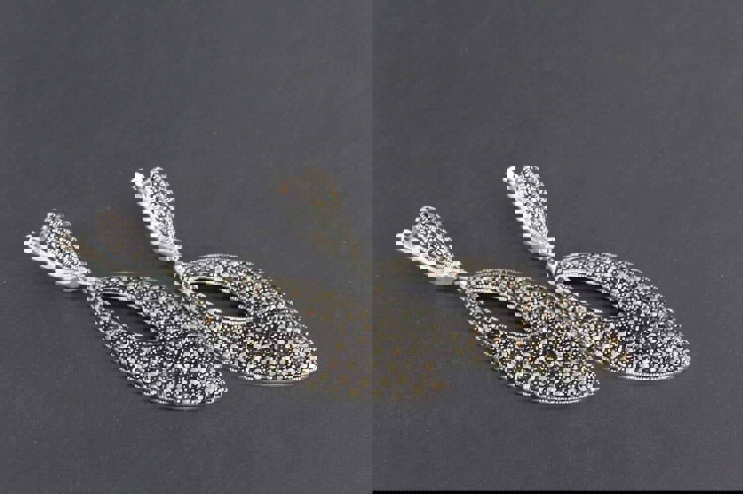 Sterling Silver 925 Earrings, Ring, Pendant, and Chain Set with Marcasite Stones