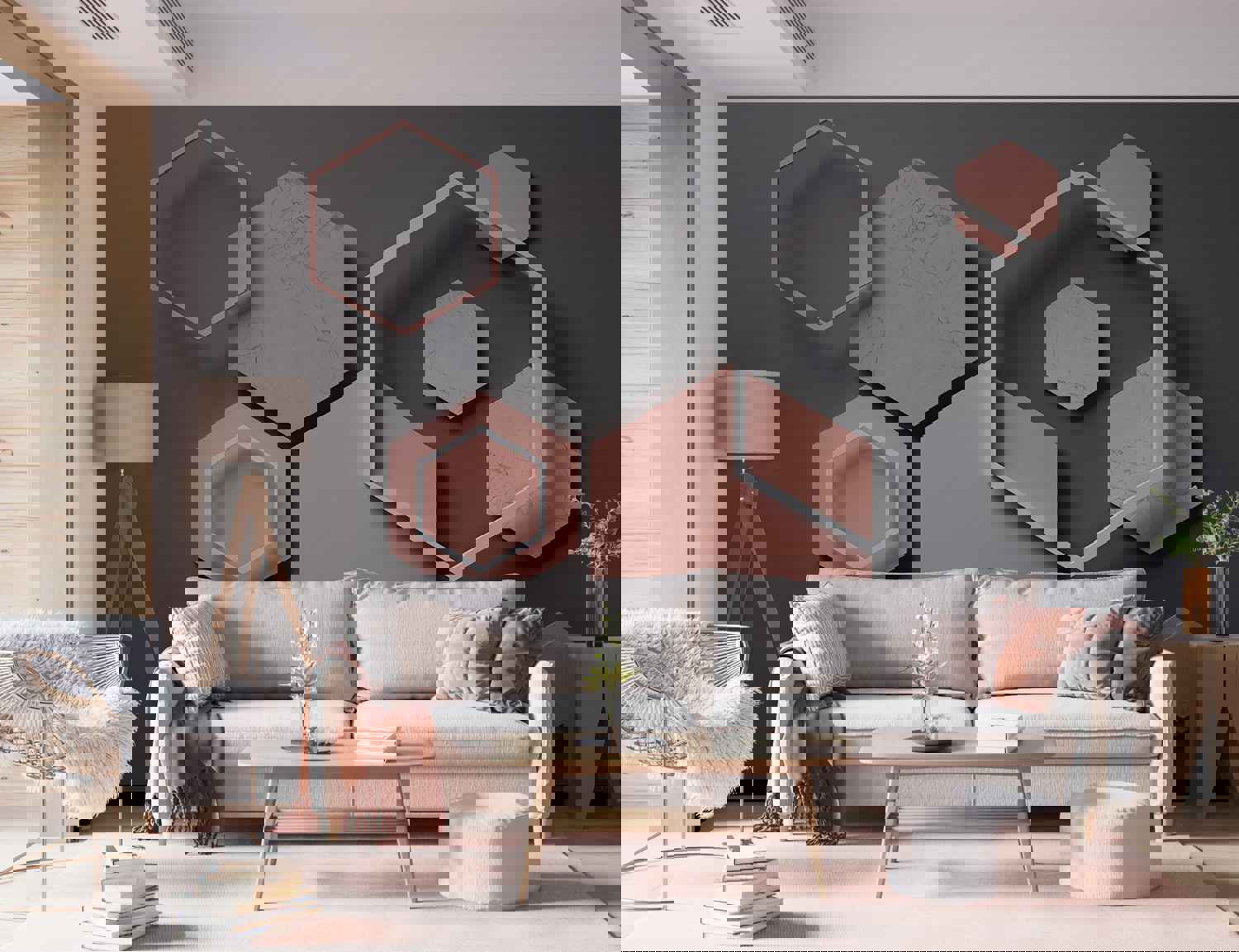 3D Peel & Stick Wall Mural - Abstract Hexagon Plan - Removable Wall Decals