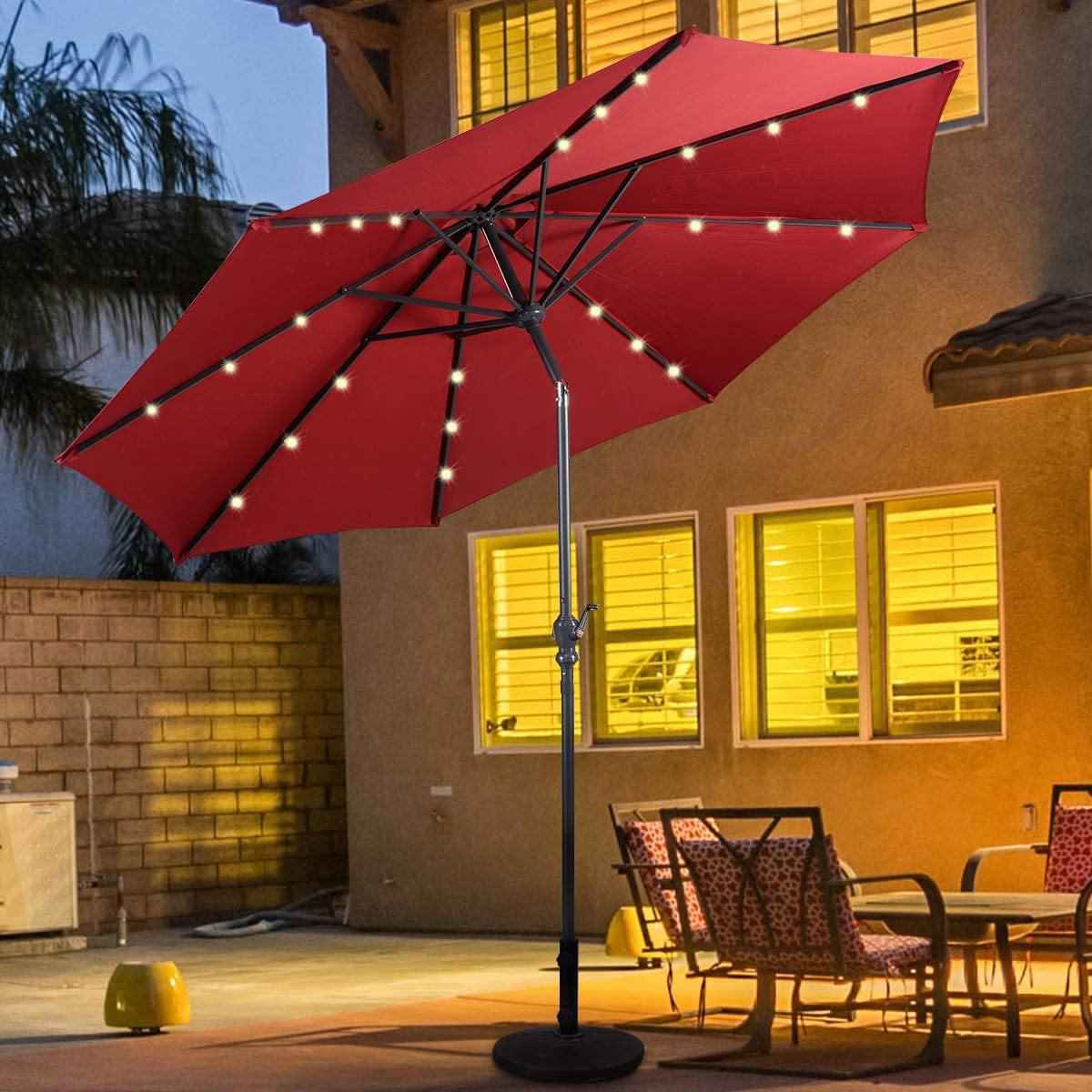 10ft Solar Patio Umbrella with LED Lights for Outdoor and Indoor Use