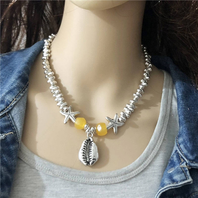Anslow Creative Designer Ocean Sea Shell Starfish Statement Collar Female Necklace