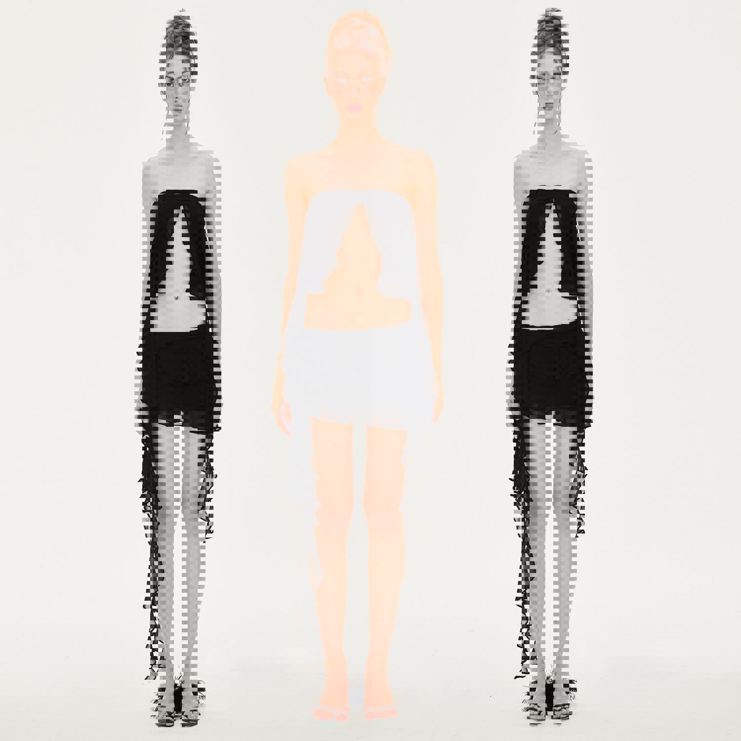 Jeanne Ruffled Chiffon Strapless Tank in Black