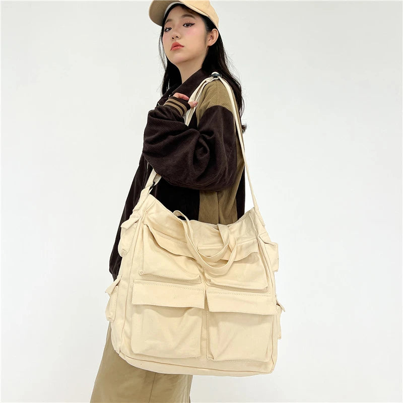 Lkblock Fashion Unisex Canvas Tote Bag with Zipper Closure