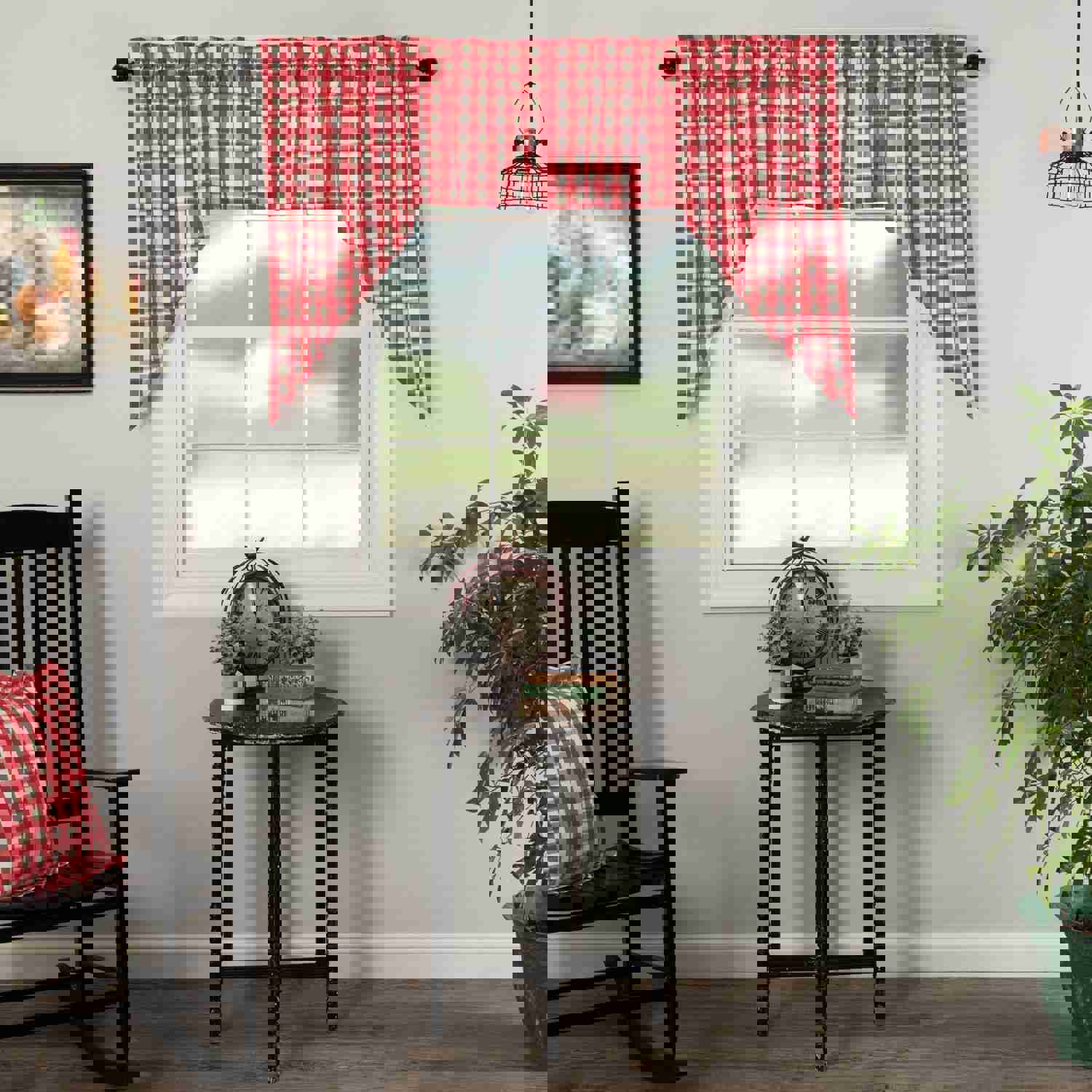 Annie Buffalo Check Red Lined Swag Curtains