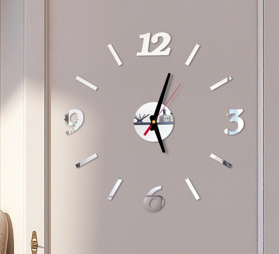 Mini Home Wall Clock 3D DIY Acrylic Mirror Stickers for Modern Living Room Decor