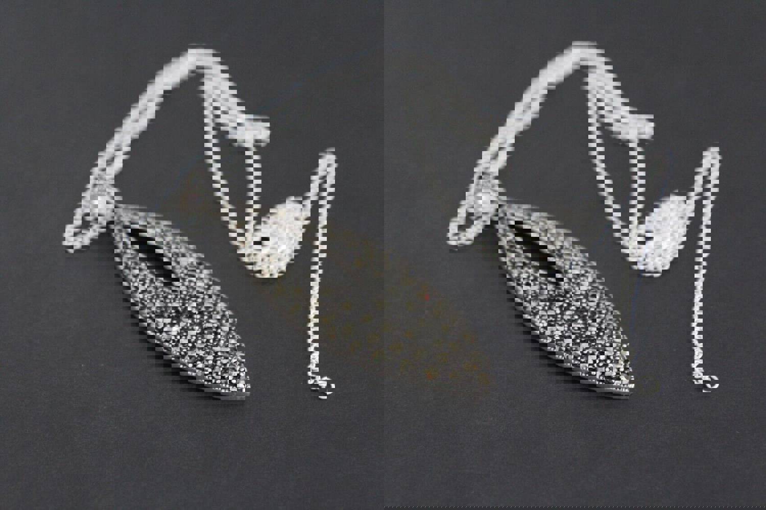 Sterling Silver 925 Earrings, Ring, Pendant, and Chain Set with Marcasite Stones