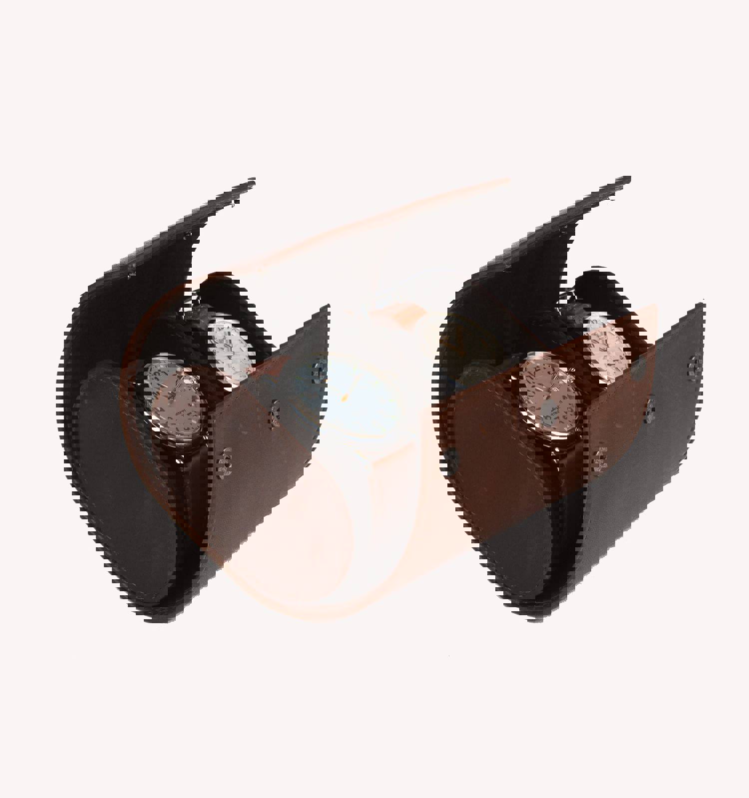 Moore & Giles Double Watch Case in Baldwin Oak - Brown Leather Watch Storage