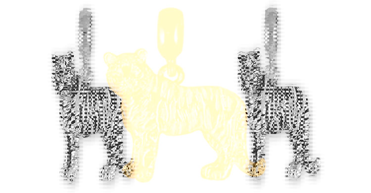 Tiger Jewelry 14k Yellow Gold Handmade Tiger Charm Slide for Pandora® Bracelet