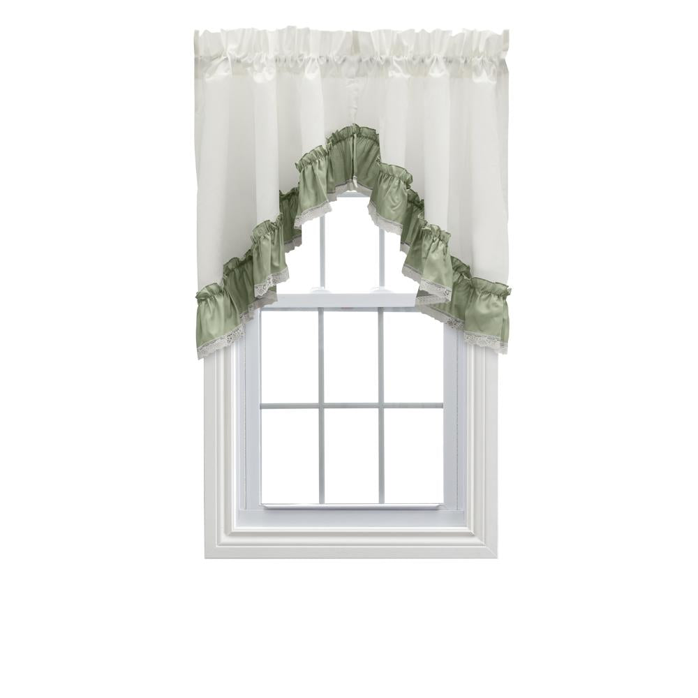 Ellis Curtain Madelyn Ruffled Victorian 1.5 Rod Pocket Swag for Windows Lace Edge 82 x 38 Sage