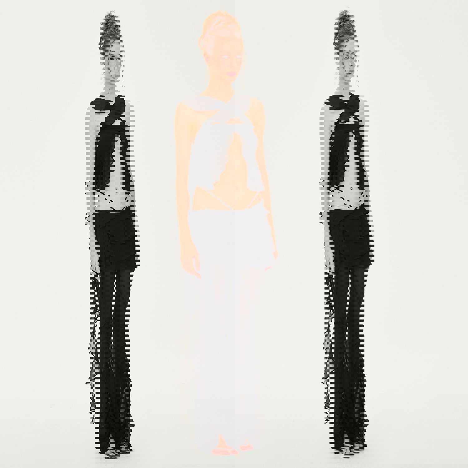 Jeanne Ruffled Chiffon Strapless Tank in Black