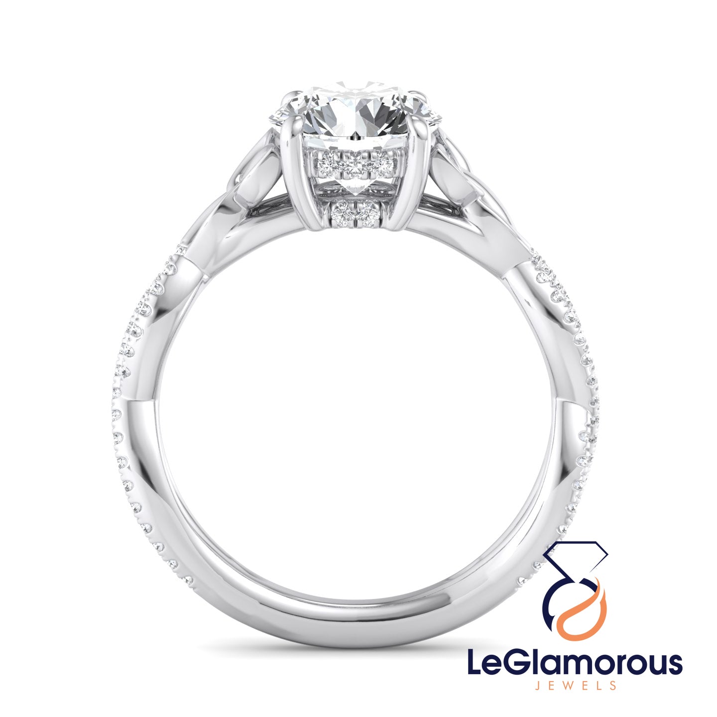 Hidden Halo Round Cut Pave Style Lab Grown Diamond Engagement Ring
