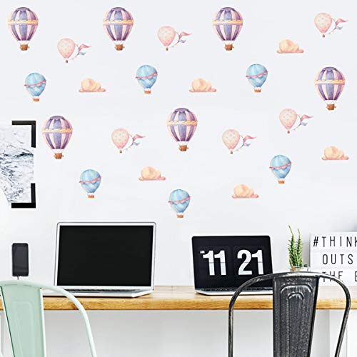 6 Sheets Hot Air Balloon Kids Wall Decals - Removable Vinyl Stickers for Nursery, Living Room, Kitchen, Office