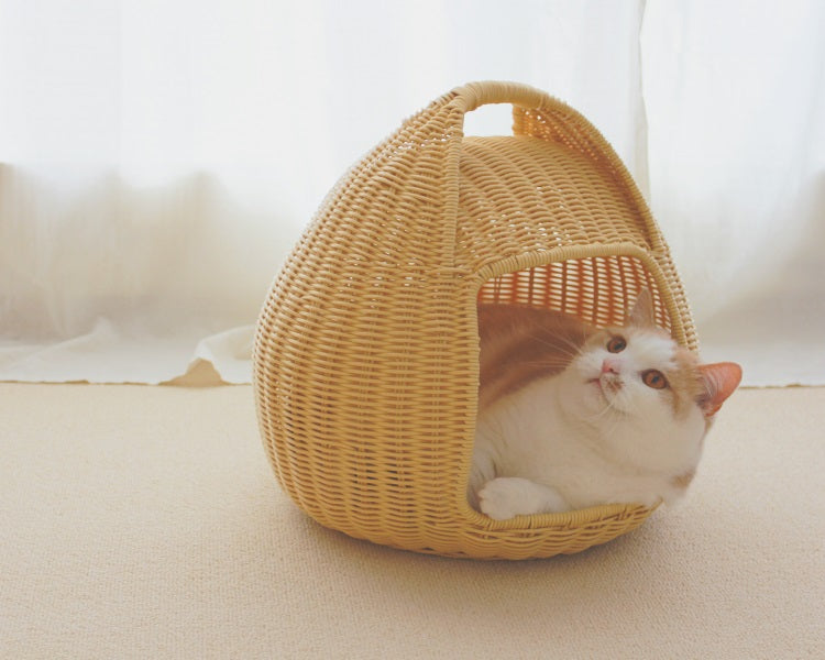 Handmade Rattan Woven Half-Closed Basket Cat Litter