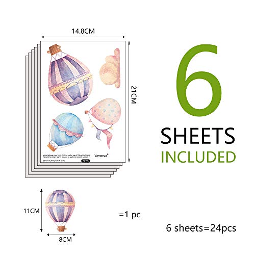 6 Sheets Hot Air Balloon Kids Wall Decals - Removable Vinyl Stickers for Nursery, Living Room, Kitchen, Office