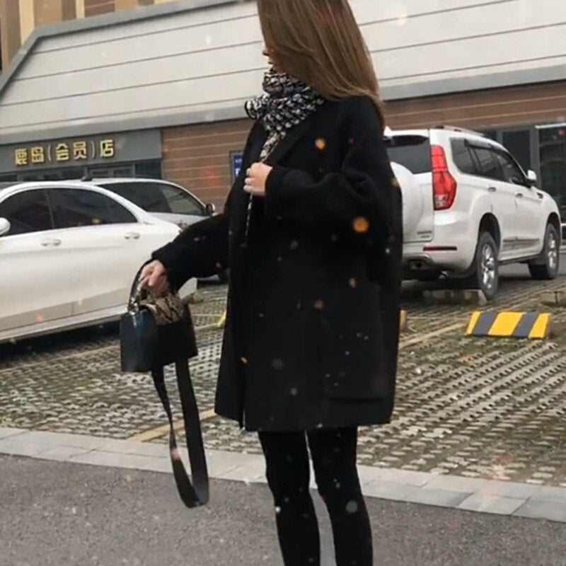 Women's Woolen Double Breasted Long Trend Coat for Autumn Winter