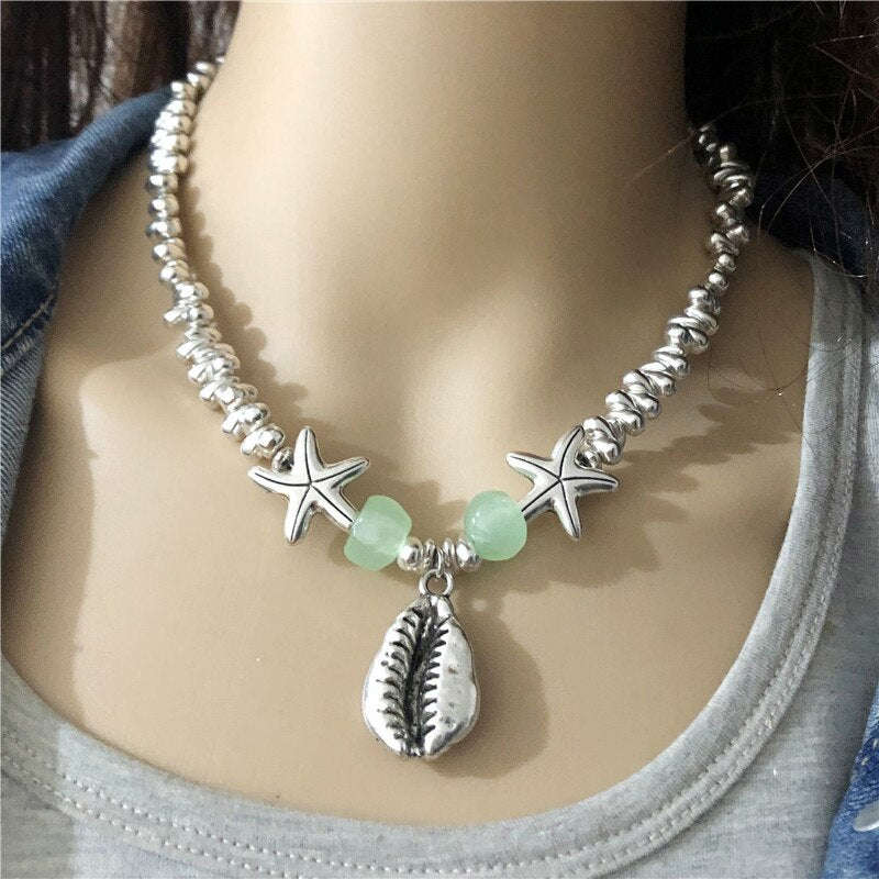 Anslow Creative Designer Ocean Sea Shell Starfish Statement Collar Female Necklace