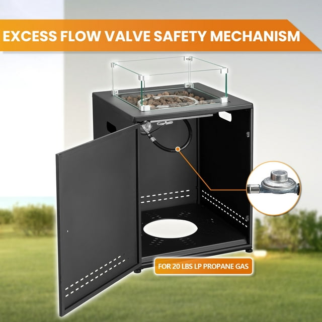 Auseo 22in Square Outdoor Fire Pit - Propane Metal Stove with Lava Rocks, 40000 BTU Heat Output