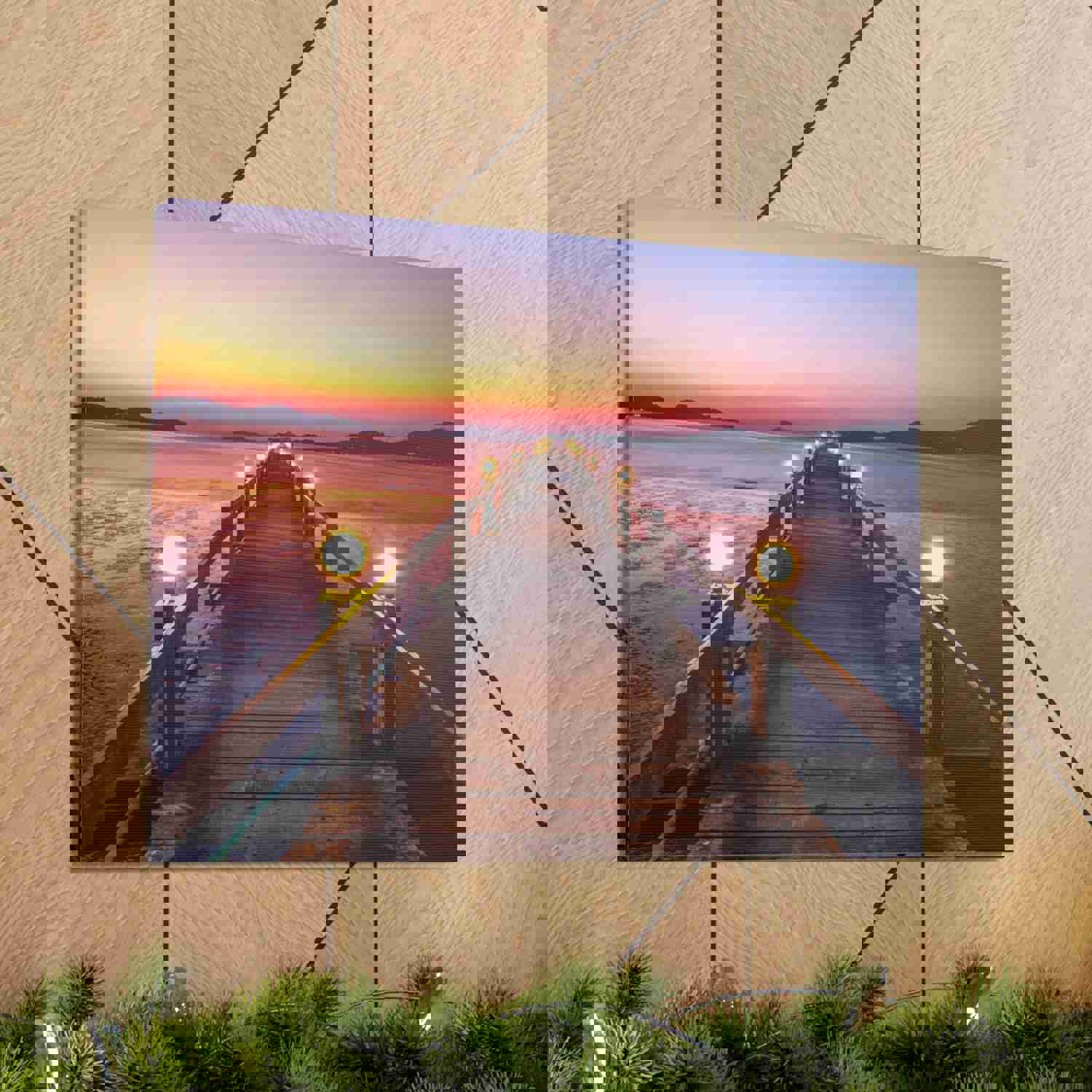 Sunset Wooden Bridge Lake View Nature Wilderness Photography Canvas Wall Art