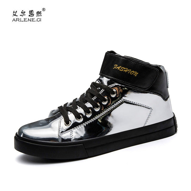 Men Skateboarding Shoes - Shiny Gold Sneakers for Training and Gym