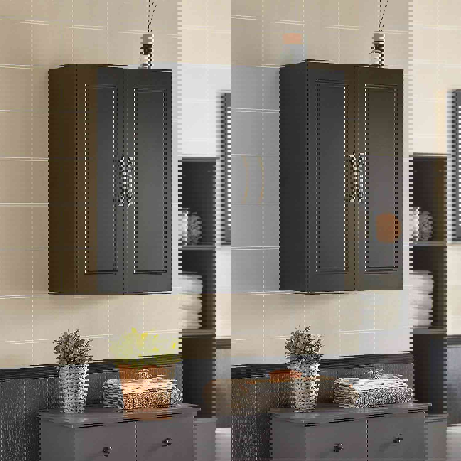 Modern Kitchen Bathroom Wall Cabinet with Adjustable Shelf - FRG231-SCH