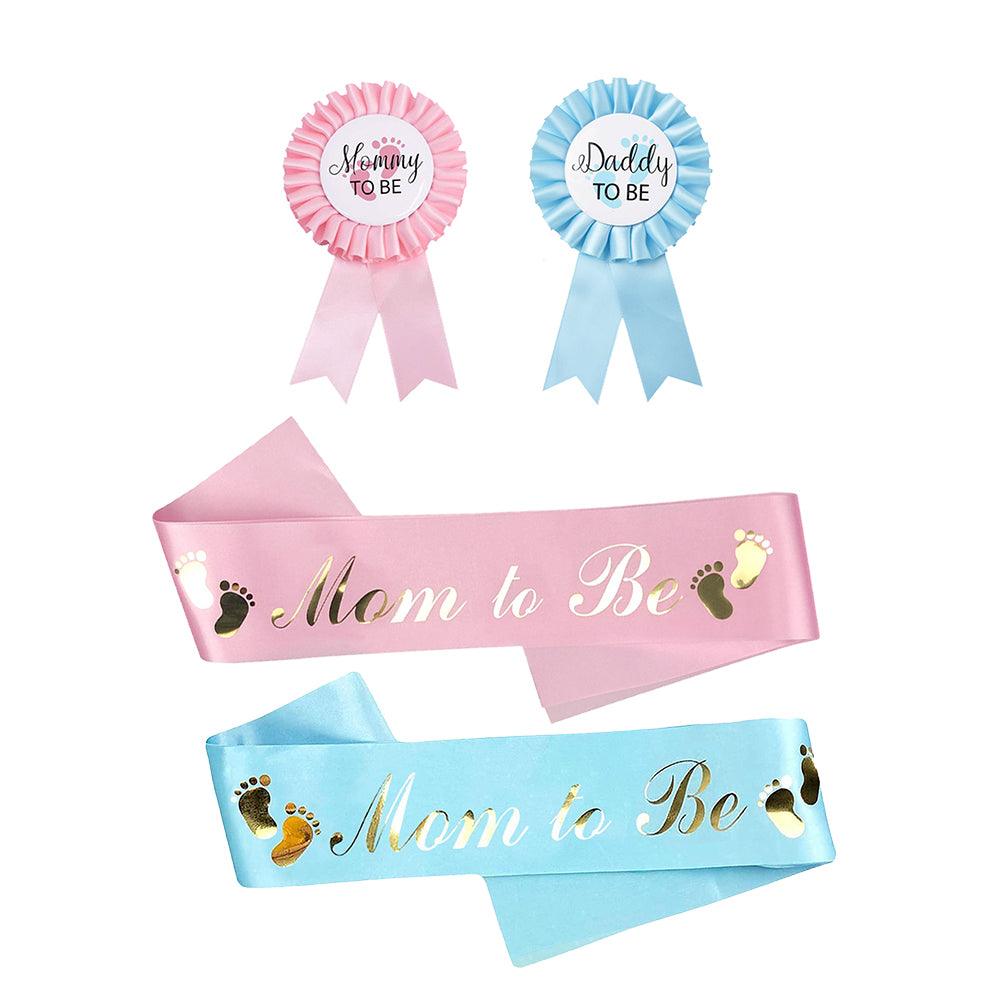 Baby Shower Decoration Birthday Strap Blue/Pink Badge Strap Set for Gender Reveal and 1st Birthday Party