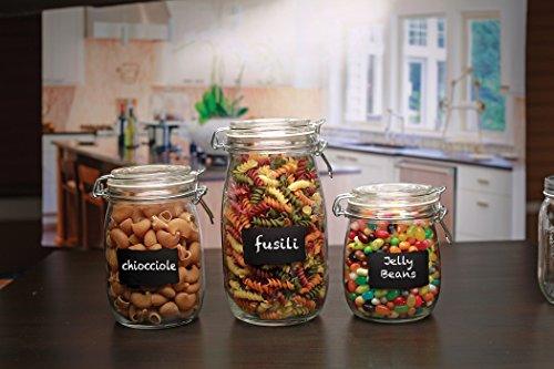 Set of 3 Glass Canister Chalkboard and Chalk Jars With Trigger Airtight Tight Lids