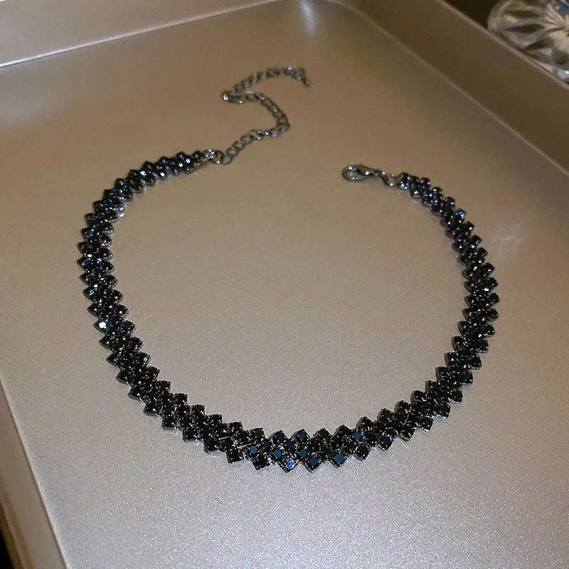 Luxury Shiny Full Rhinestone Choker Necklace for Women - Geometric Crystal Wedding Party Jewelry