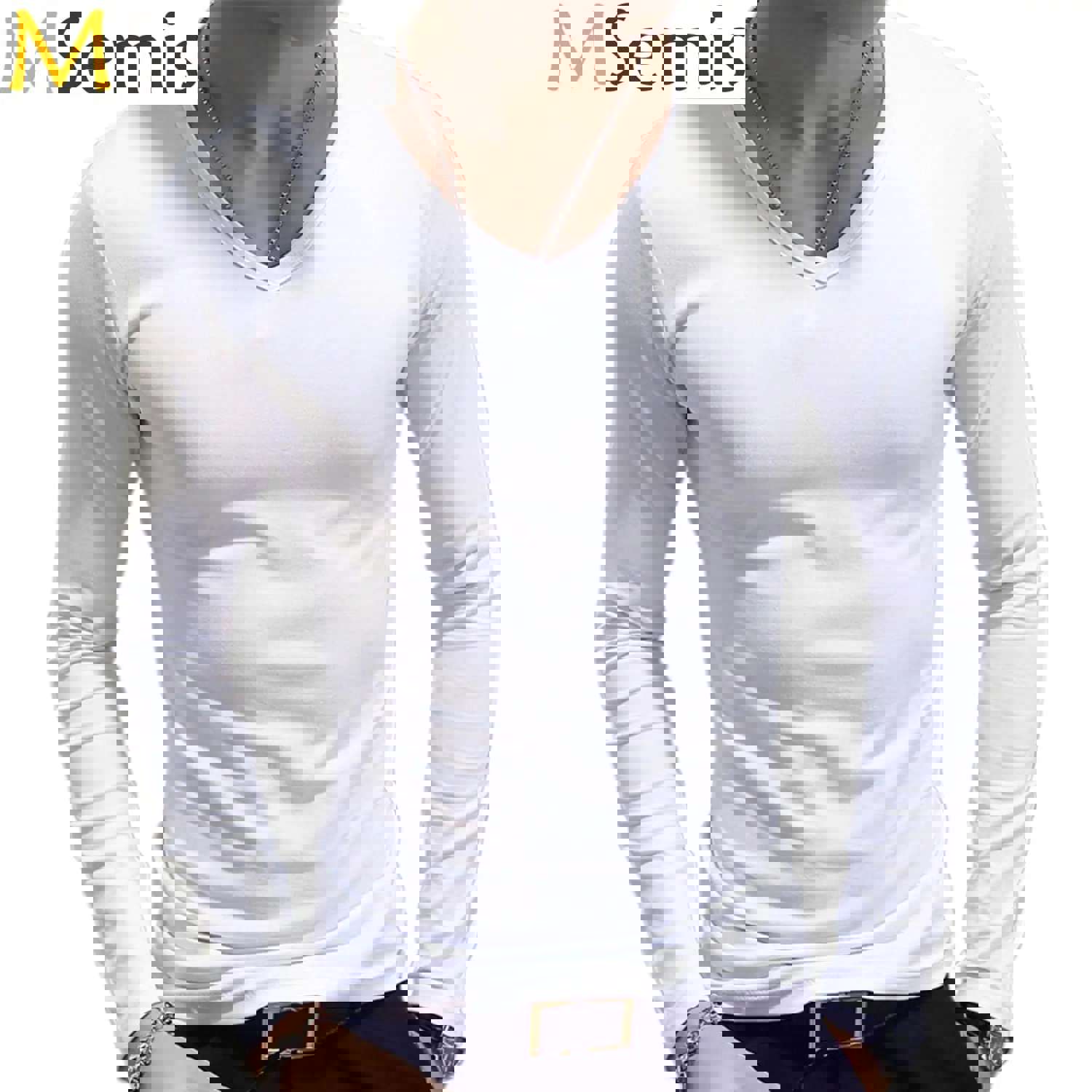 Men's V-Neck Slim Fit Long Sleeve T-Shirt - Classic Casual Solid Color Tee
