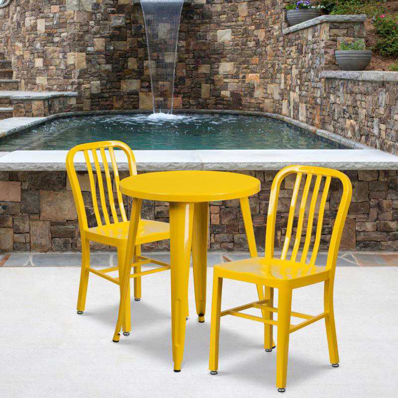 Napoleon Commercial Grade 24 Round Yellow Metal Indoor-Outdoor Table Set with 2 Chairs