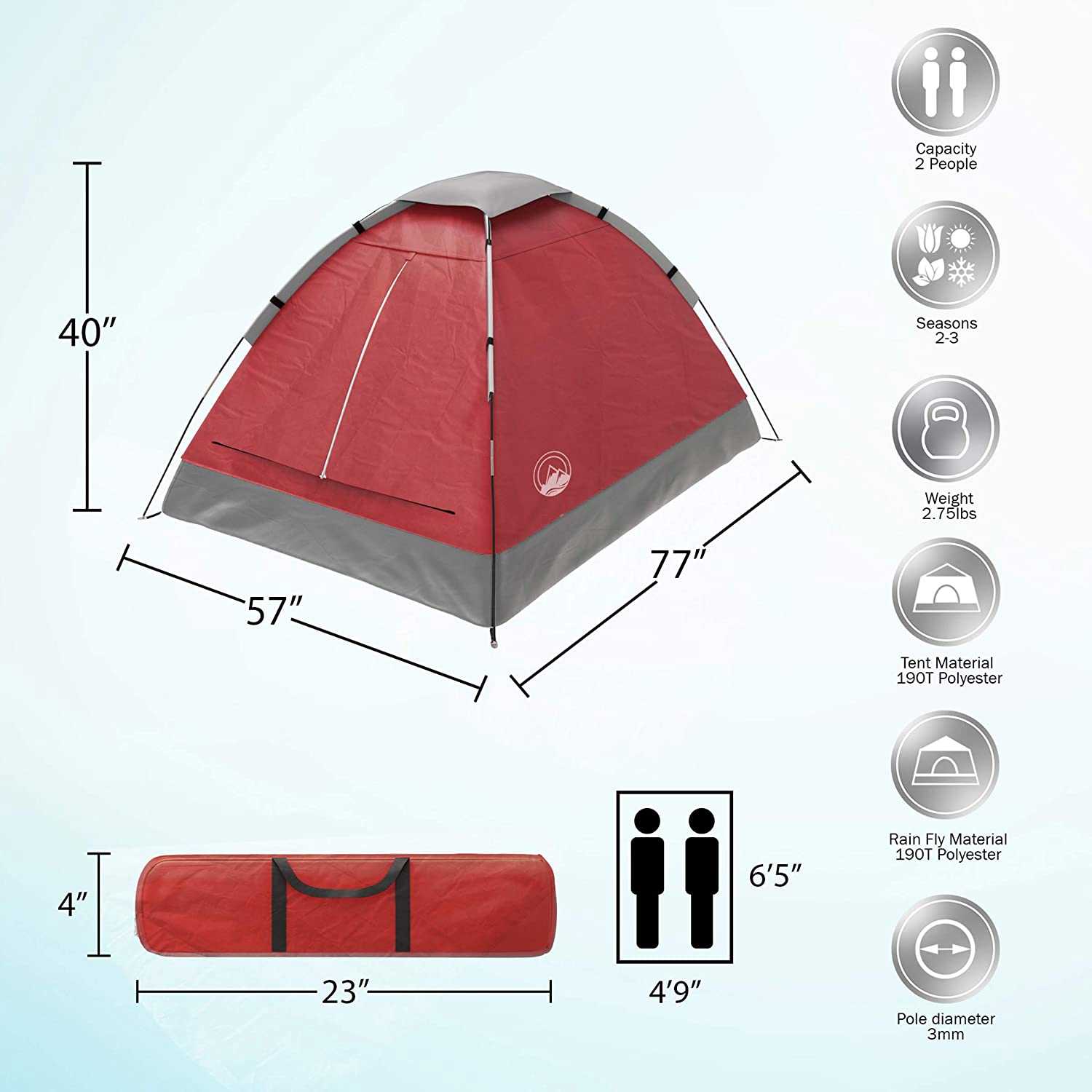 2-Person Dome Tent for Camping by Wakeman Outdoors - Lightweight & Waterproof (Red)