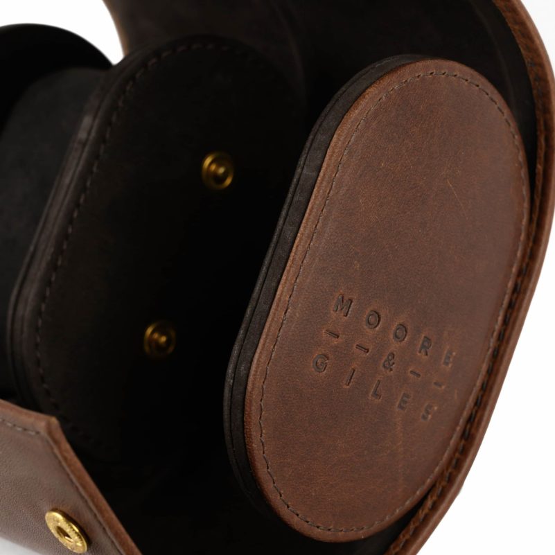 Moore & Giles Double Watch Case in Baldwin Oak - Brown Leather Watch Storage