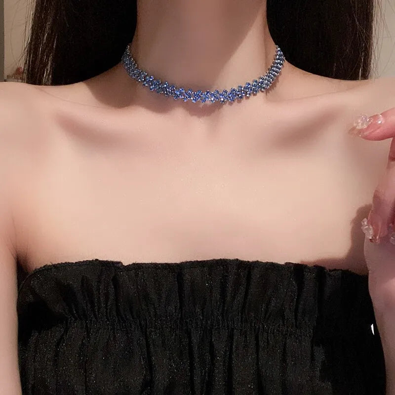 Luxury Shiny Full Rhinestone Choker Necklace for Women - Geometric Crystal Wedding Party Jewelry