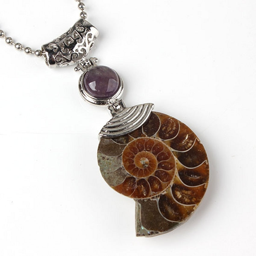 Natural Gnergy Gemstone - 10 Pcs Silver Plated Mixed Stone Beads Ammonite Pendant Jewelry