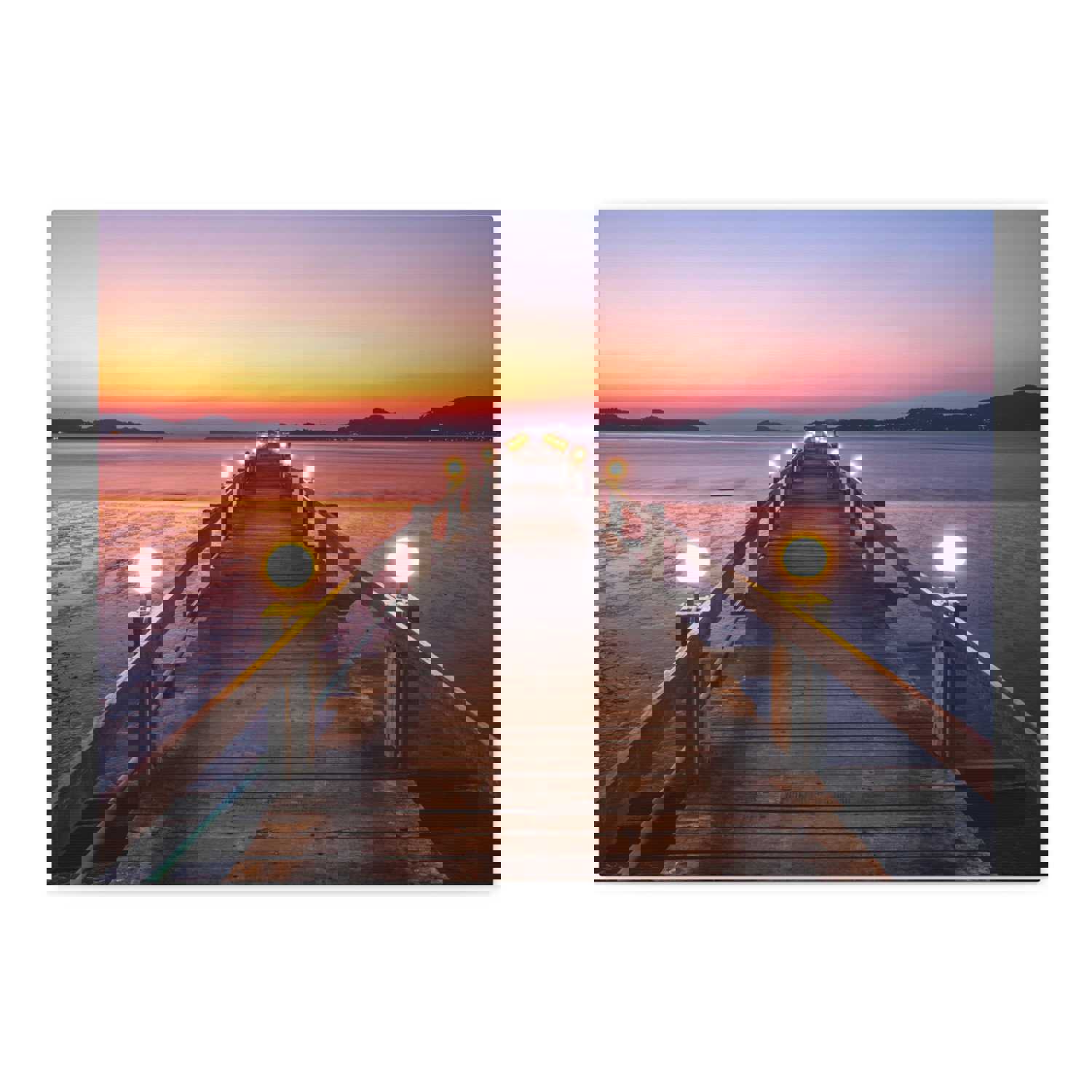 Sunset Wooden Bridge Lake View Nature Wilderness Photography Canvas Wall Art