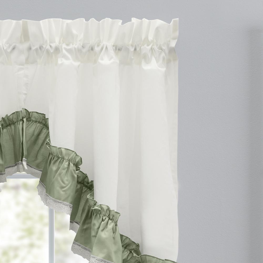 Ellis Curtain Madelyn Ruffled Victorian 1.5 Rod Pocket Swag for Windows Lace Edge 82 x 38 Sage