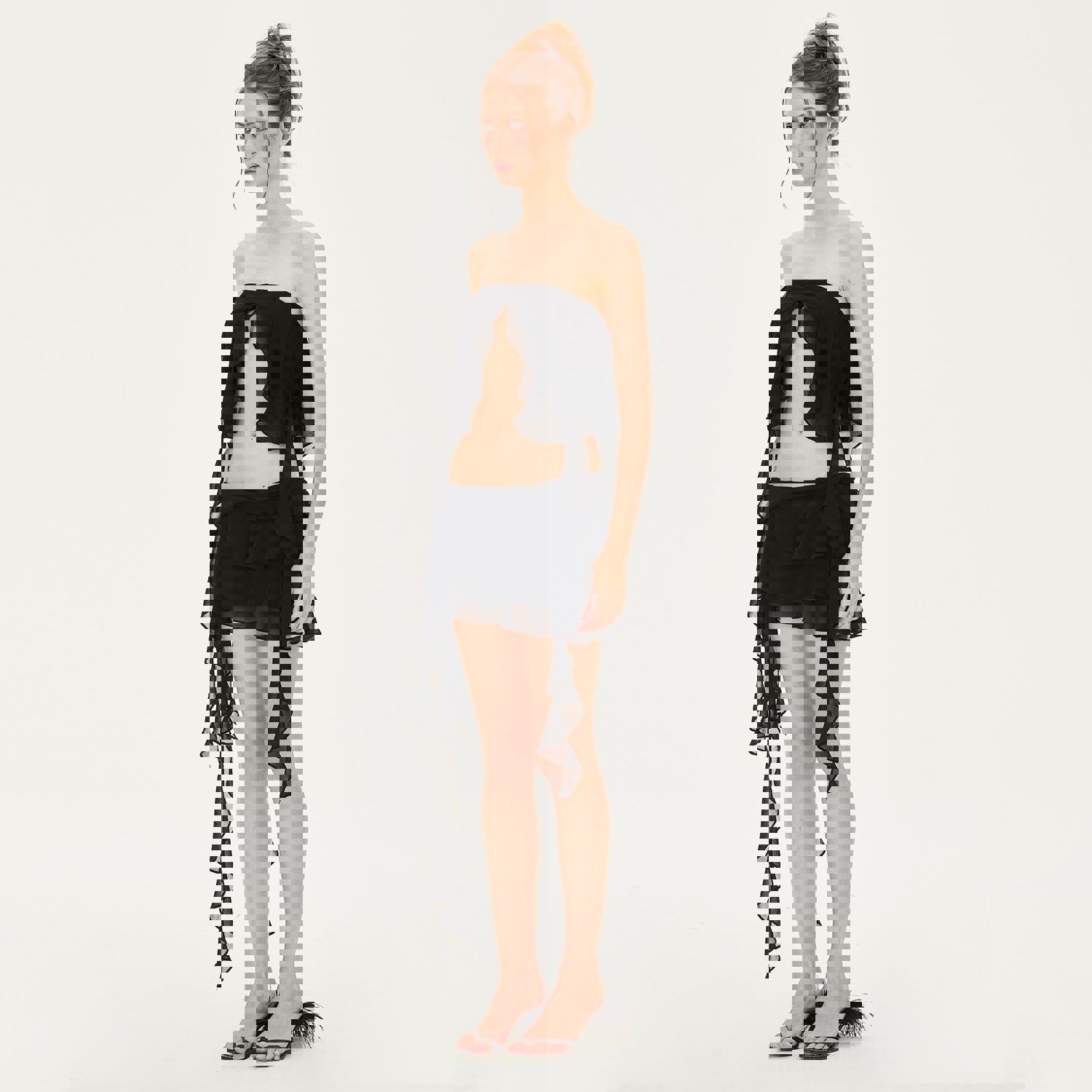 Jeanne Ruffled Chiffon Strapless Tank in Black