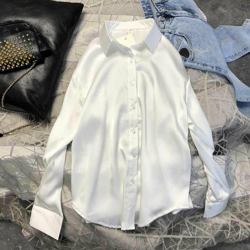 Women's Silk Shirt Blouse Sheer Top Long Sleeve Shirt