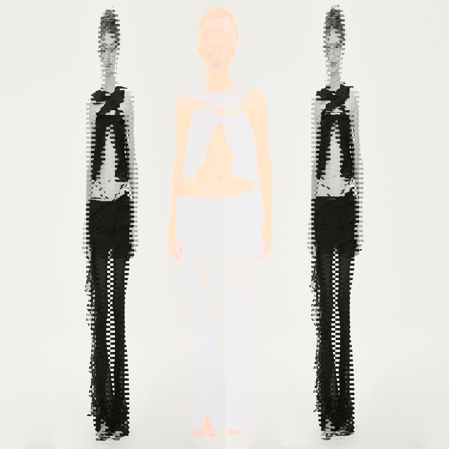 Jeanne Ruffled Chiffon Strapless Tank in Black