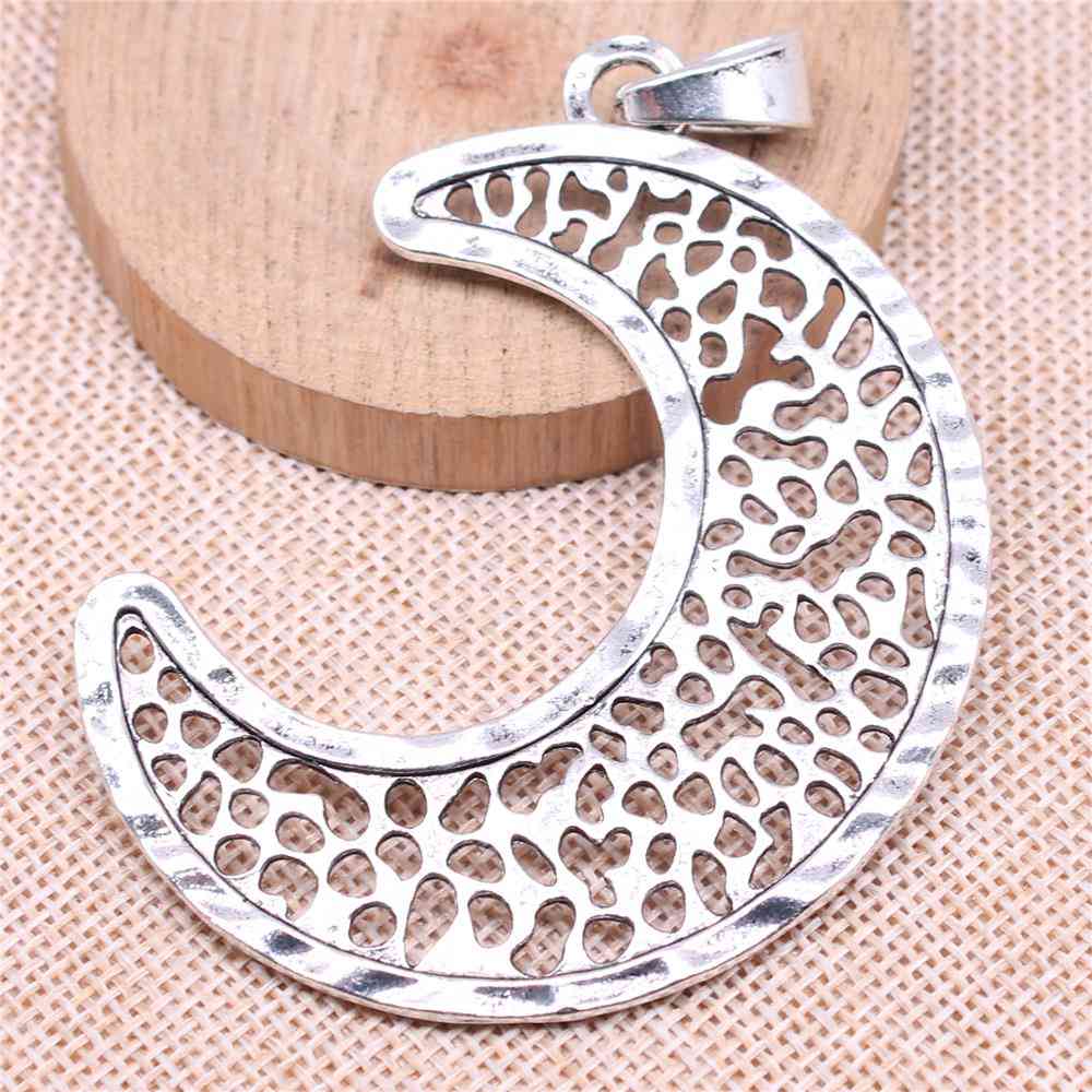 WYSIWYG 1pcs Charms 83x63mm Big Moon Charms Pendant For Jewelry Making DIY Jewelry Findings Antique Silver Color Pendant