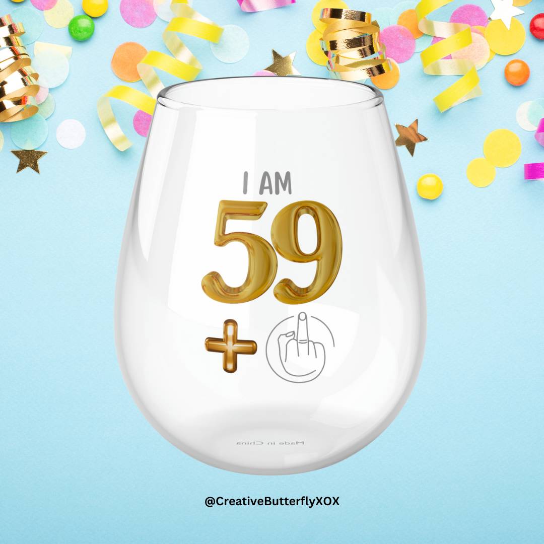 60th Birthday Stemless Wine Glass - Funny Gift with Middle Finger Design