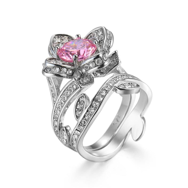 Ladies Rose Flower Amethyst Ring - Elegant Crystal Jewelry for Women