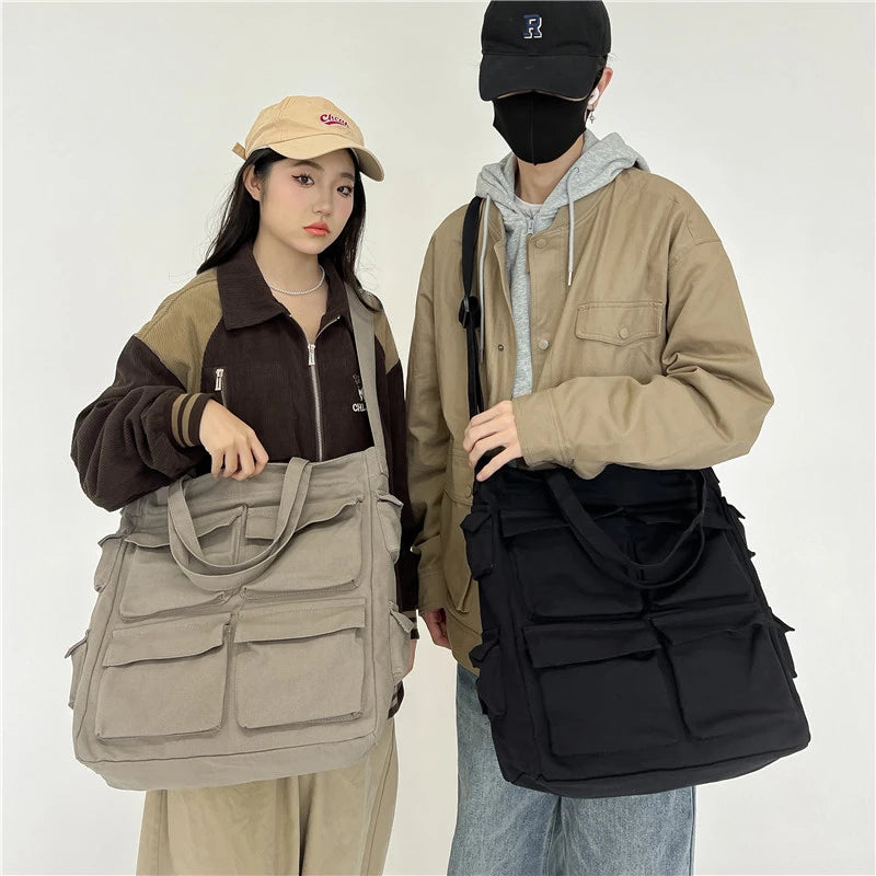 Lkblock Fashion Unisex Canvas Tote Bag with Zipper Closure