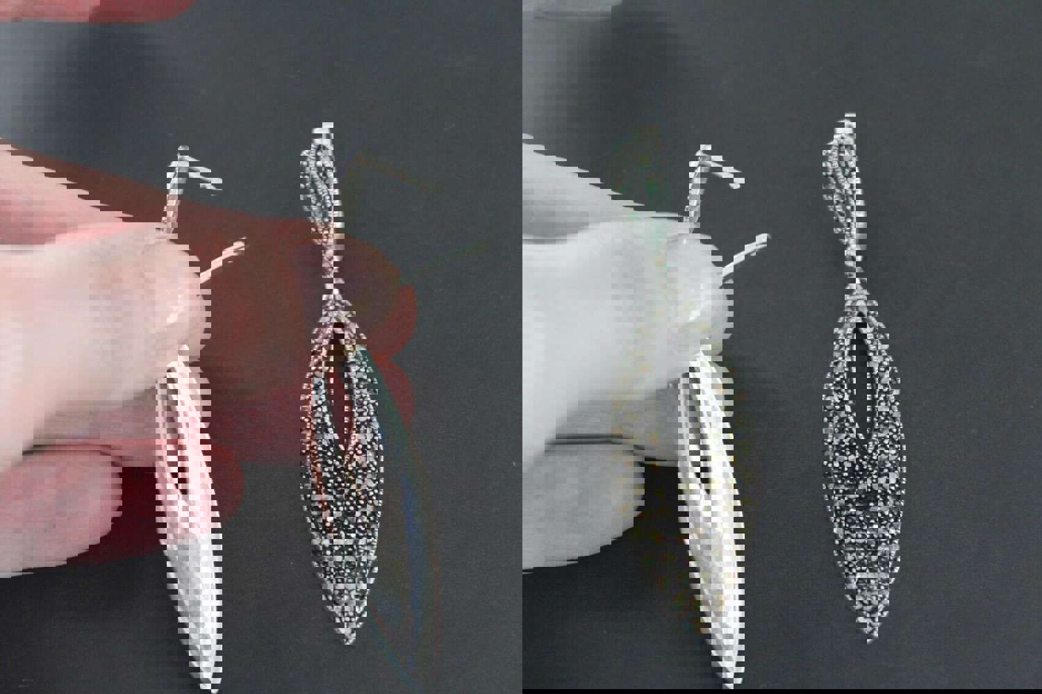 Sterling Silver 925 Earrings, Ring, Pendant, and Chain Set with Marcasite Stones