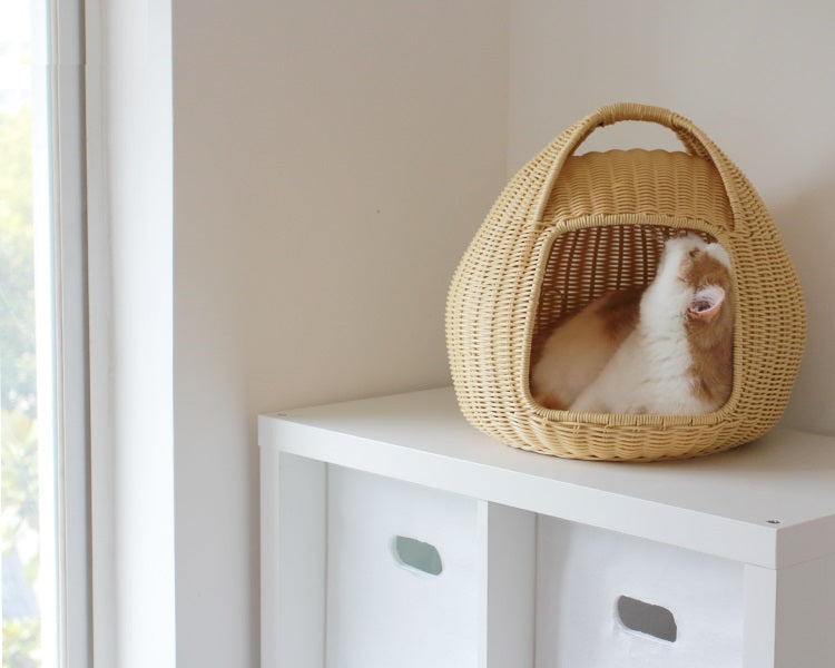 Handmade Rattan Woven Half-Closed Basket Cat Litter
