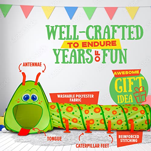 Kiddey Caterpillar Play Tunnel and Tent Combo (2-Piece Set) – Kids Crawling and Exploration Discovery Station