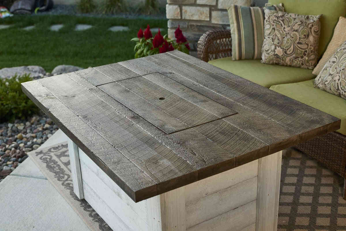 Alcott Rectangular Gas Fire Pit Table with Modern Farmhouse Design
