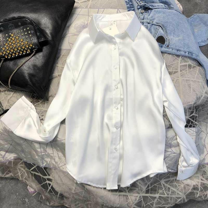 Women's Silk Shirt Blouse Sheer Top Long Sleeve Shirt