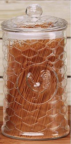 Set of 3 Country Rooster Design Glass Canisters with Lids for Kitchen or Pantry Storage